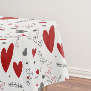 Red and Black Doodle Hearts Love Tablecloth