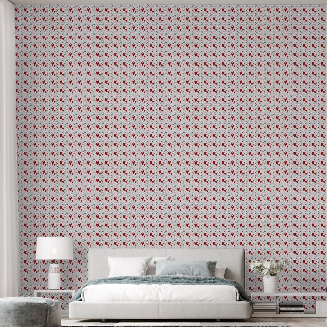 Red and Black Doodle Hearts Love  Wallpaper (Bedroom)