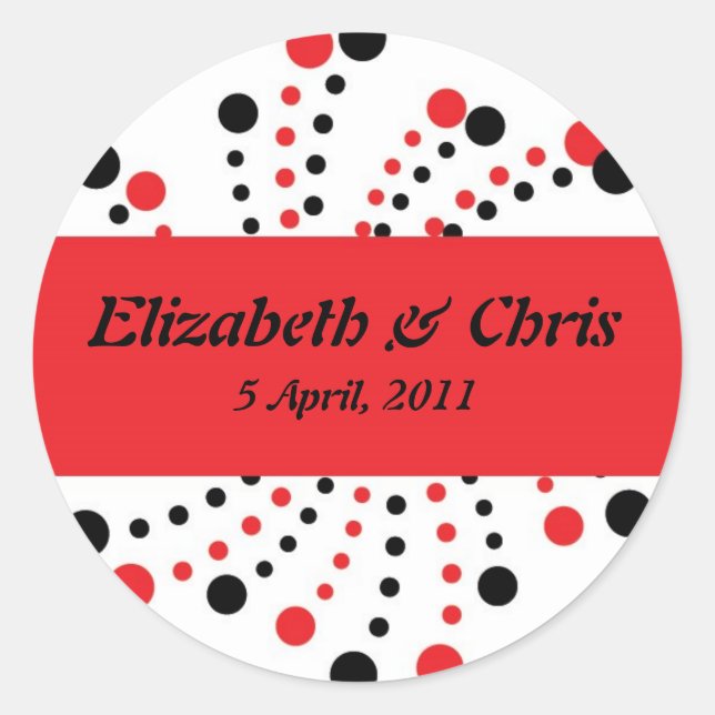 Red and Black Dot Modern Stickers for Wedding (Front)