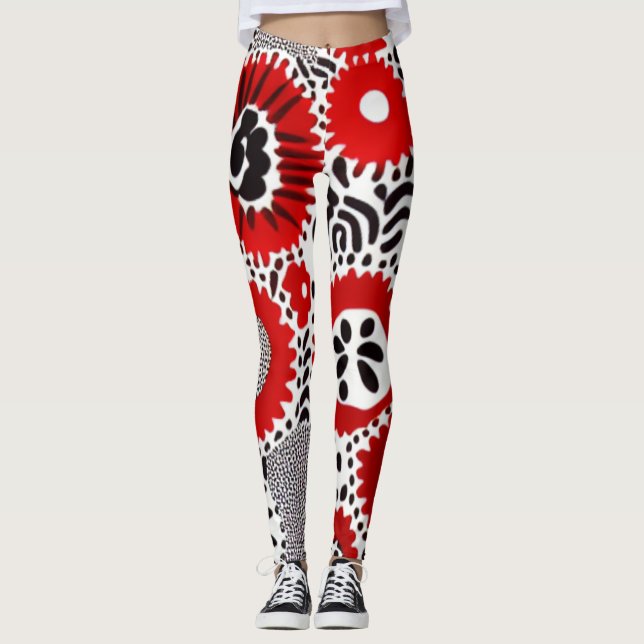Red and Black Dots Leggings (Front)