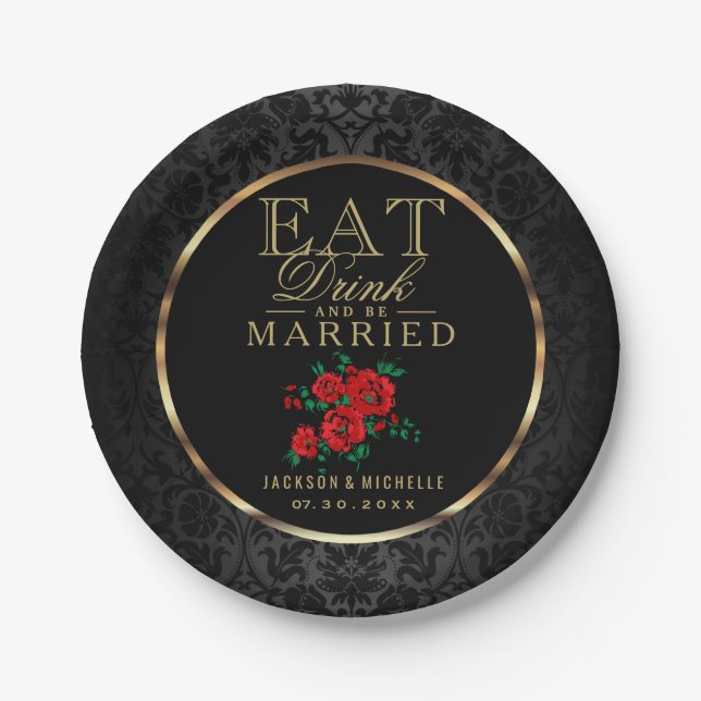 Red and Black - Eat, Drink and Be Married Paper Plate (Front)
