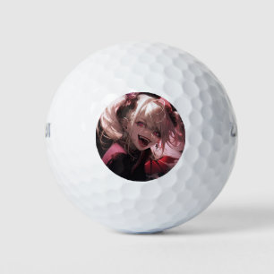 Red and Black Fanged Smile Vampire Anime Girl Golf Balls