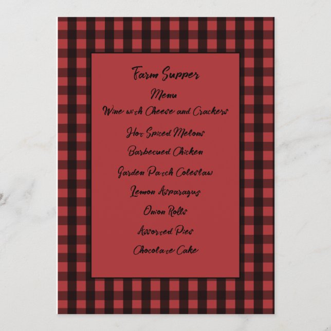 Red and Black Farmhouse Check Menu Card (Front)