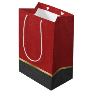 Red and black faux leather combination medium gift bag