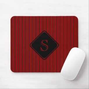 Red and black fine vertical stripes monogram mouse pad