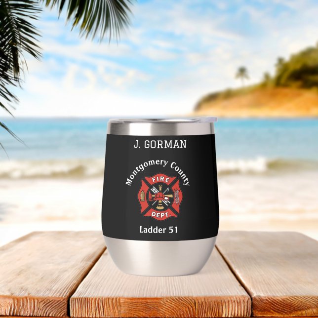 Red and Black Fire Department Logo Personalised (Beach)