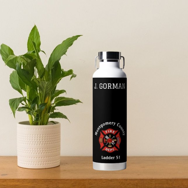 Red and Black Fire Department Logo Personalised Water Bottle (Creator Uploaded)