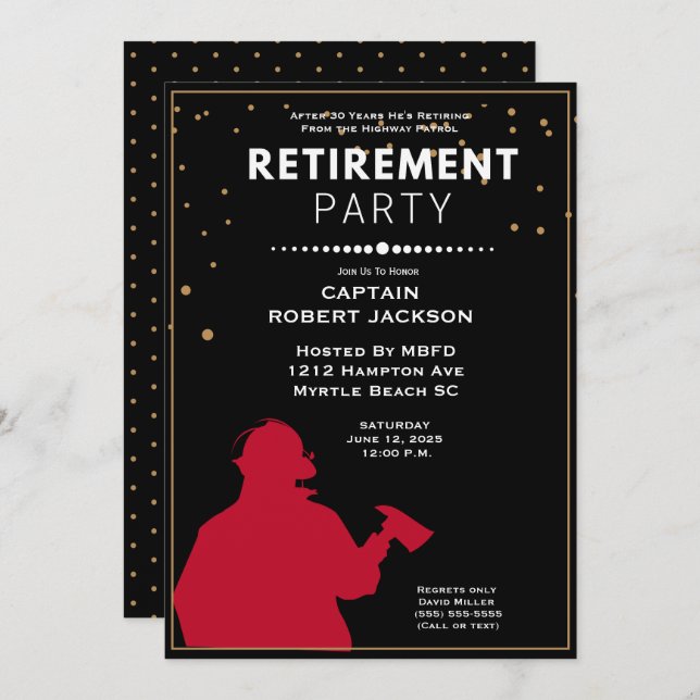 Red and Black Firefighter Retirement Party     Invitation (Front/Back)