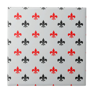 Red And Black Fleur De Lis Ceramic Tile