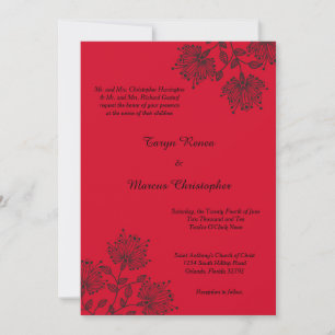 Red and Black Floral 5x7 Wedding Invitation
