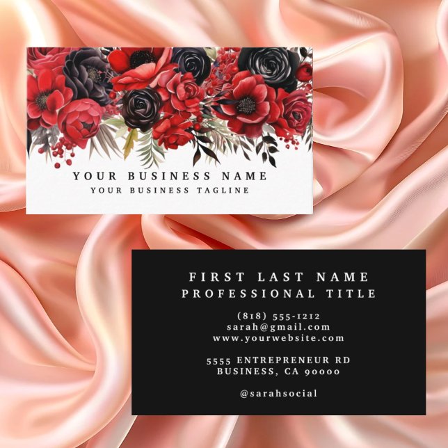 Red and Black Floral Business Card (Creator Uploaded)