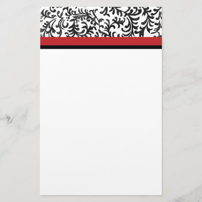 Red and Black Floral Damask Pattern Stationery (Front)