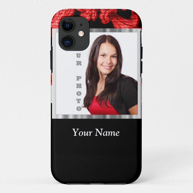 Red and black floral damask template Case-Mate iPhone case (Back)
