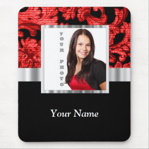 Red and black floral damask template mouse pad
