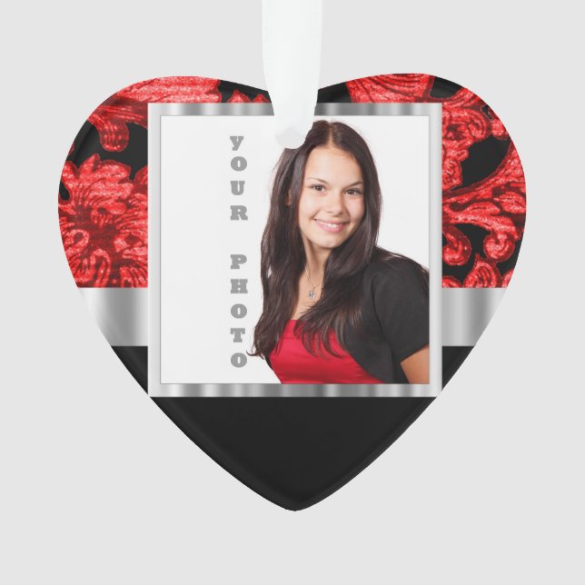 Red and black floral damask template ornament (Front)