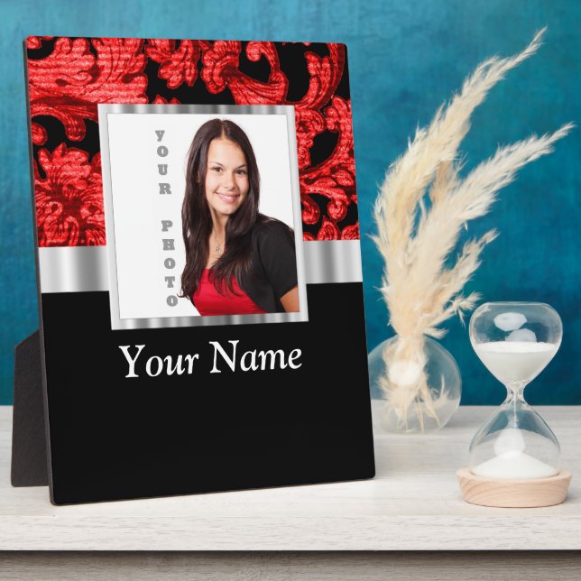 Red and black floral damask template plaque (Side)