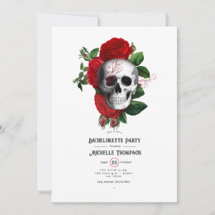 Red and Black Floral Gothic Bachelorette Party Invitation