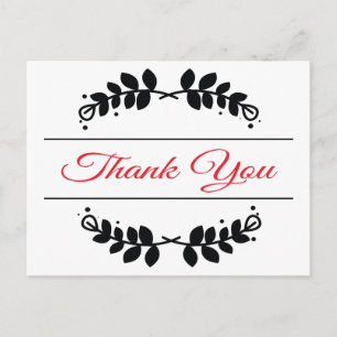 Red And Black Floral Leaf Frame Thank You Postcard