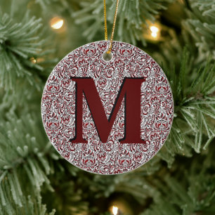 Red and black floral monogram ceramic ornament