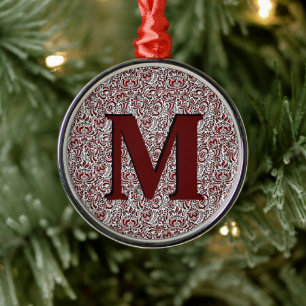 Red and black floral monogram metal ornament
