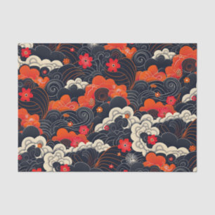 Red and Black Floral Oriental Tissue Paper