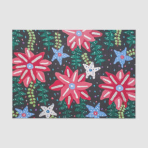 Red and Black Floral Print Tissue Paper