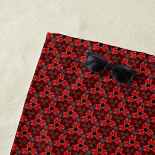 Red and Black Floral Show Beach Towel