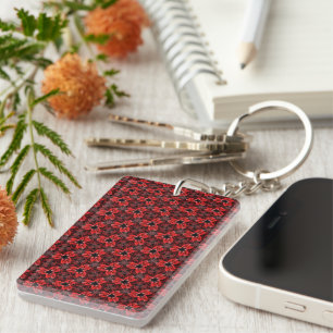 Red and Black Floral Show Key Ring