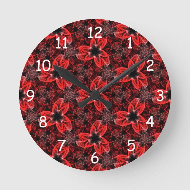 Red and Black Floral Show Round Clock (Front)