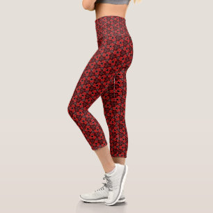 Red and Black Floral Show Yoga Capris