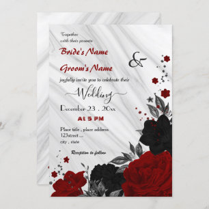 red and black floral wedding invitation