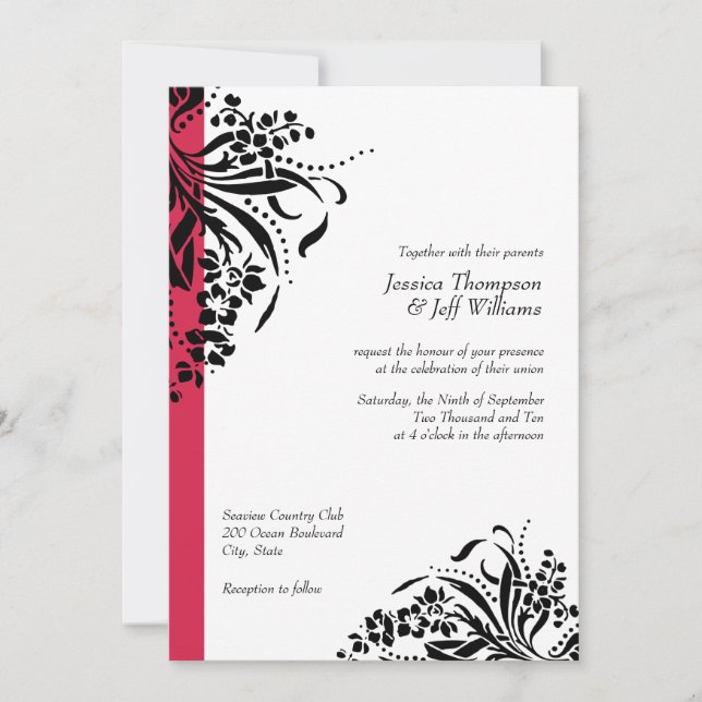 Red and Black Flourish Wedding Invitations (Front)