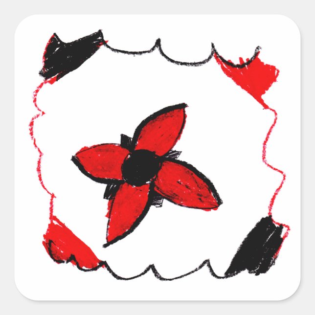 Red and Black Flower Design Sticker - Art by Kids (Front)