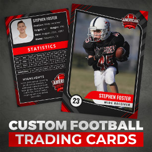 Red and Black Football Trading Card with Stats