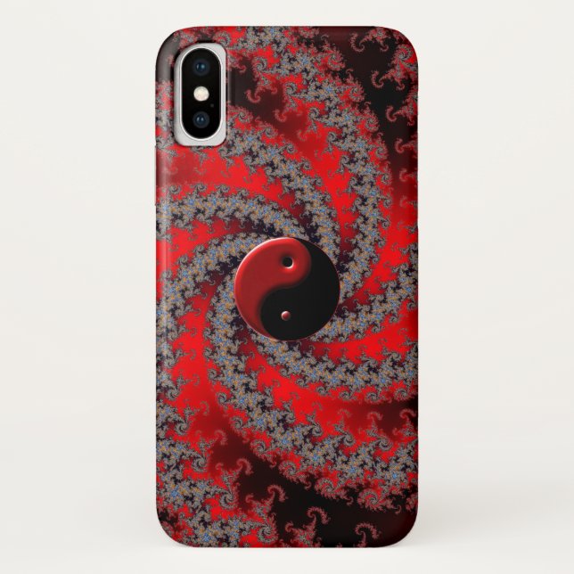 Red and Black Fractal Yin-Yang iPhone Case (Back)