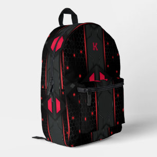 Red and black gaming geometric background printed backpack