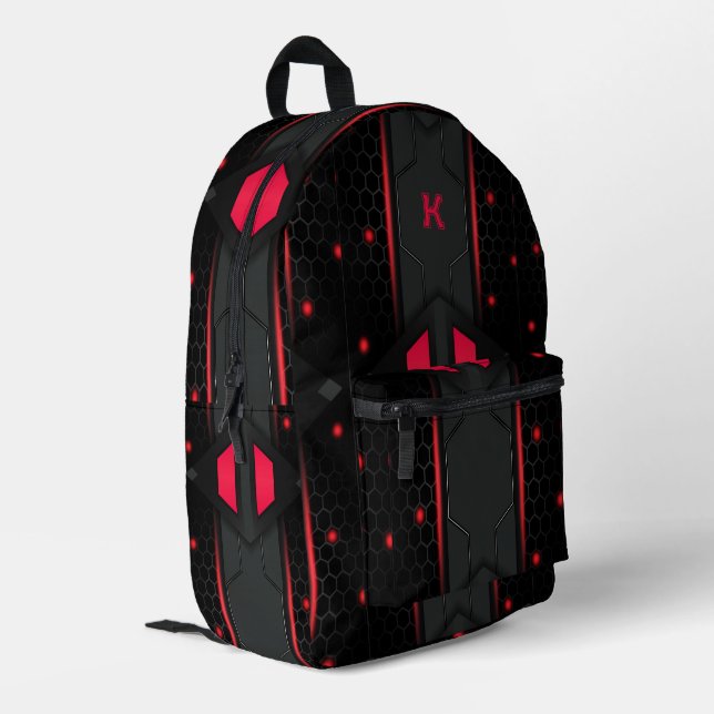 Red and black gaming geometric background printed backpack (Back Corner Left)