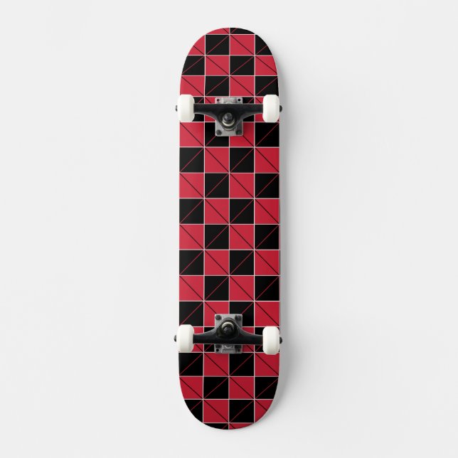 Red and Black Geo Plaid Skateboard (Front)