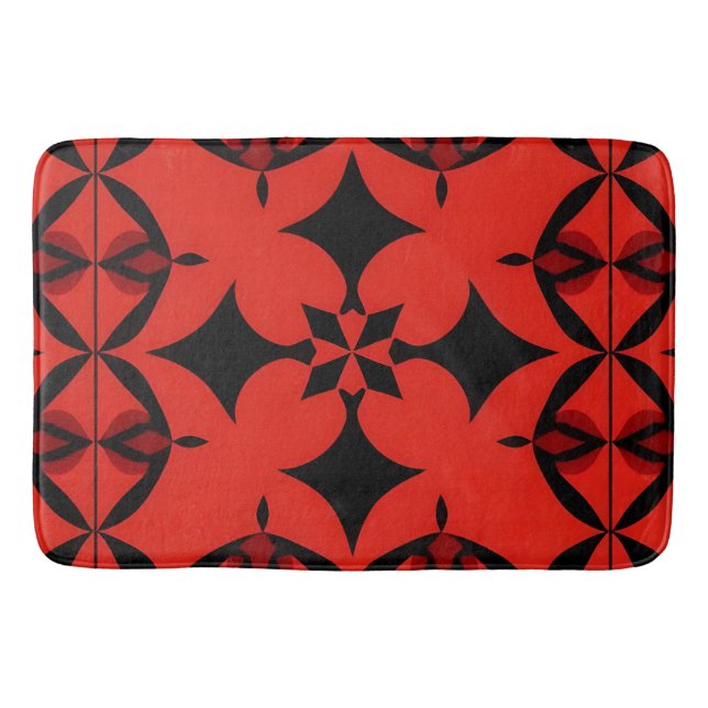 Red and Black Geometric Abstract Art  Bath Mat (Front)