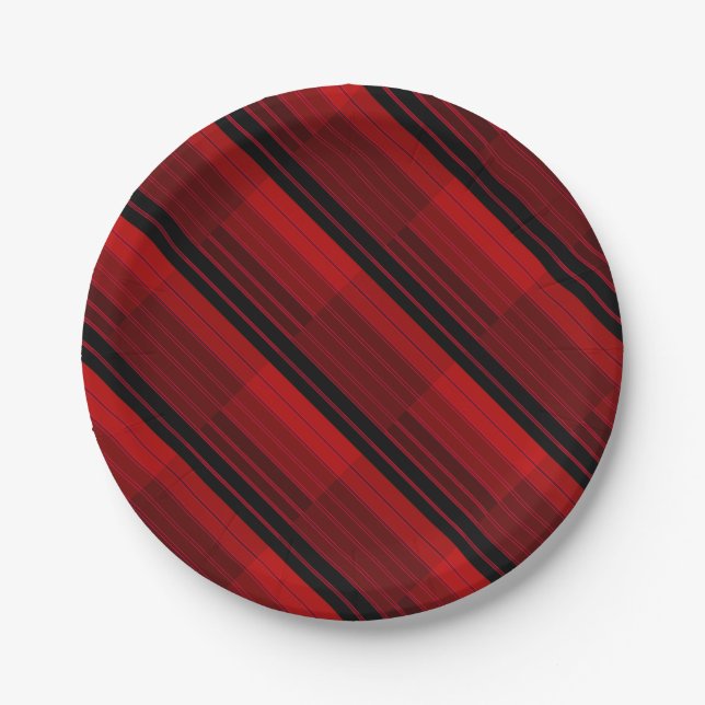 Red and Black Geometric Patchwork Quilt  Paper Plate (Front)