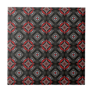 Red and Black Geometric Pattern Ceramic Tile