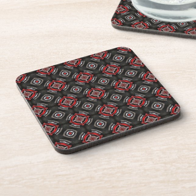 Red and Black Geometric Pattern Coaster (Left Side)