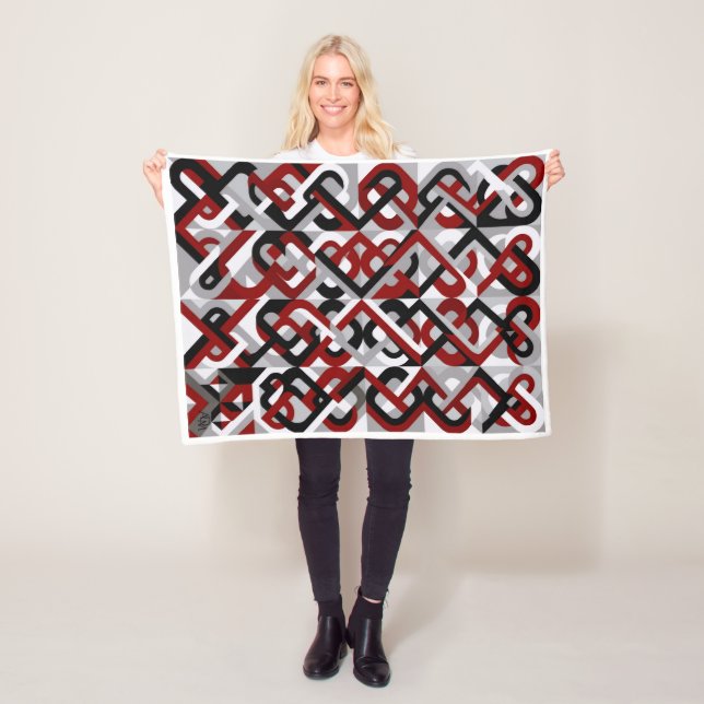 Red And Black Geometric Pattern Fleece Blanket (In Situ)
