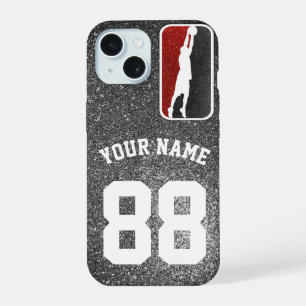 Red and Black Glitter Basketball Team Jersey iPhone 15 Case