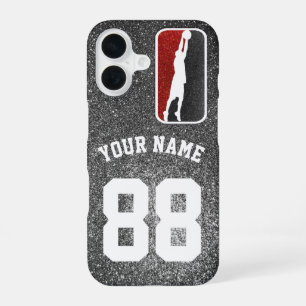 Red and Black Glitter Basketball Team Jersey iPhone 16 Case