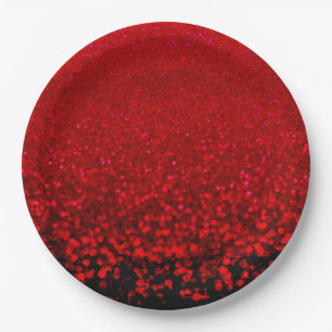 Red and black glitter Ombre Paper Plate