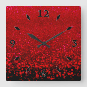 Red and black glitter Ombre Square Wall Clock
