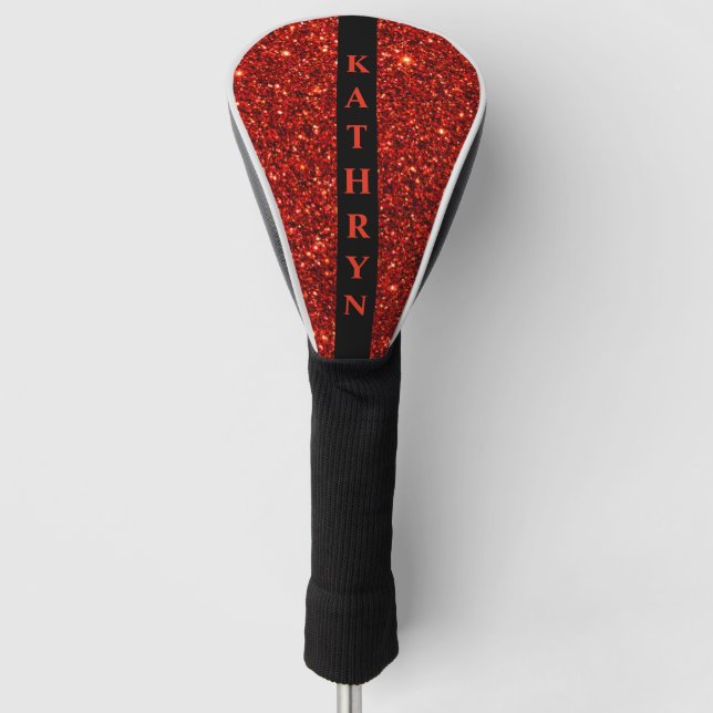 Red and Black Glitter Personalised Golf Head Cover (Front)