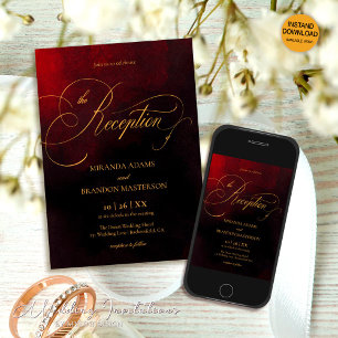 Red and Black Gold Calligraphy Wedding Reception Invitation