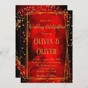 Red and Black Gold Geometric Glitter Wedding  Invi Invitation
